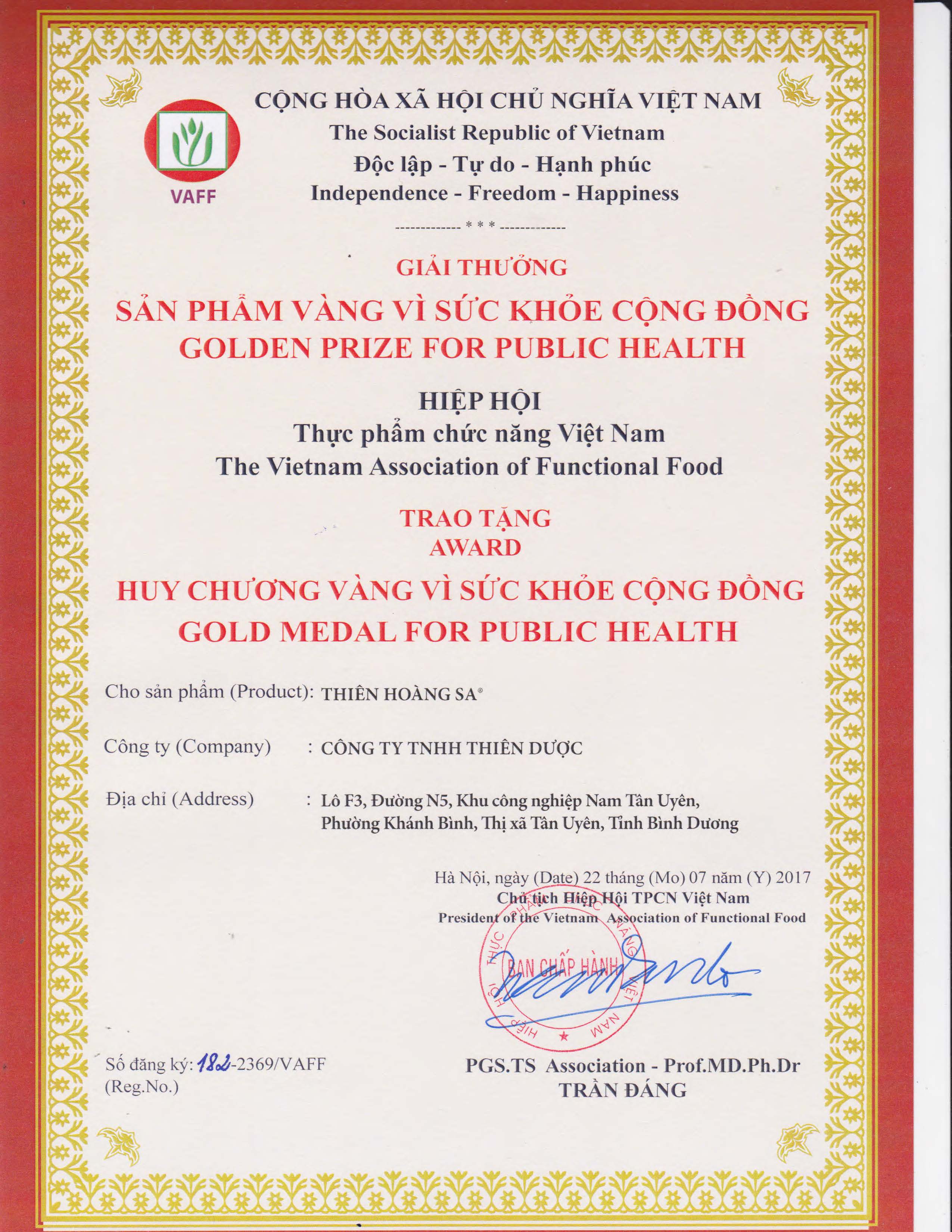 Sản phẩm vàng vì sức khỏe cộng đồng